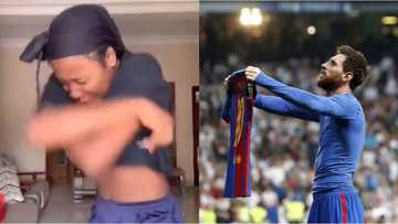 Beautiful Nigerian influencer breaks internet after pulling shirt to celebrate like Ronaldo, Messi