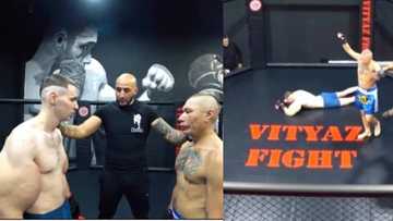 Russian bodybuilder with huge biceps beaten by opponent twice his age in MMA fight (videos, photos)