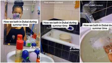 "This is how we bathe in Dubai": Nigerian lady shows how she survives the hot season with ice block