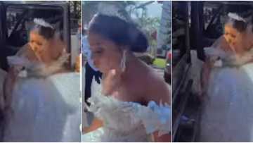 Bride rocks expensive ball wedding gown, struggles to come down from her exotic Mercedes GLK ride
