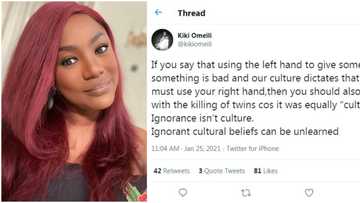 Actress Kiki Omeili compares left handedness to abolished culture of killing twins, fans react