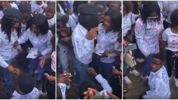 Nigerian fresh graduate rejects boyfriend proposal in public, she collected the ring & threw it away in video