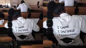 "I saw shege": Nigerian student stands out with her customised T-Shirt during her final university examination