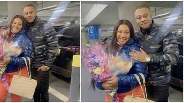 Actress Nkechi Blessing smiles again as she flies to meet husband in UK days after burying mum