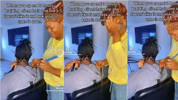 After braiding customer's hair for 3 hours, hairdresser breaks down in tears as lady makes her loosen everything