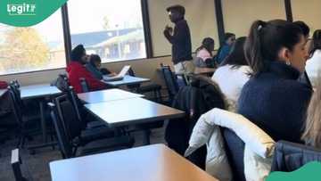 Nigerian lecturer teaching abroad makes funny backpedalling dance after student’s correct answer