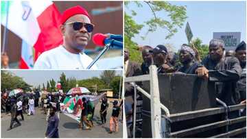 Wike reveals what he's doing as Atiku, PDP leaders stage protest at INEC office