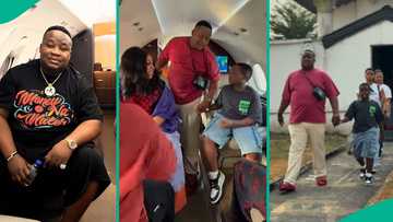 Davido, others react as Cubana Chiefpriest, wife fly their sons back to school via jet, video trends