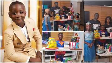 Mercy Johnson purchases 4 huge cakes, dresses kids in pretty costumes as only son celebrates 7th birthday