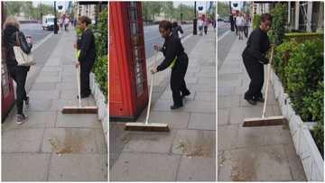 "I earn more than N860k after tax": Woman who works as sweeper in UK says in video, many praise her