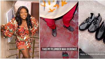 Funke Akindele replaces hardworking plumber’s old shoes, gifts him two new pairs in viral video, fans react