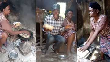 Blind Nigerian woman cooks sweet moi-moi with firewood, her proud son dances in viral video