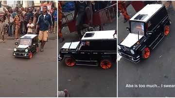 "He is too much": Nigerian boy builds Benz and displays it in open street, video of posh car goes viral