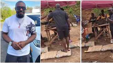 "Na big man be that o": Video shows Jim Iyke buying corn from roadside vendor with armed security on standby