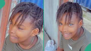 12-year-old girl with natural shiny blue eyes trends as lady videos her, amazes many people