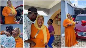 Young man surprises his mum with new car in video, the Nigerian woman blushed and hugged him tightly