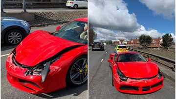Man crashes his new red Ferrari 488 GTB car worth N112m 20 minutes after buying it & less than 4km from dealer