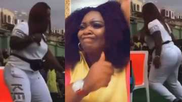 Jackie Appiah: Actress falls during musical chair competition in new video, organisers help her up