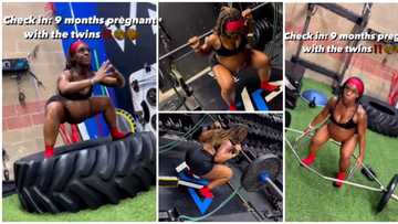 "Strong woman": 9-month pregnant lady lifts heavy objects as she works out in gym, video scares people