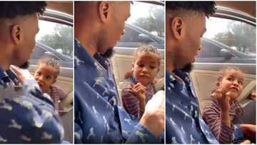 Cute little girl boldly begs Nigerian man in car for money, refuses to follow him to his house, video surfaces