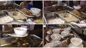 Garri, peppered fish, groundnut and ice-cubes served at trendy 'owambe' function, Nigerians react