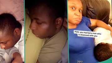 "He is obsessed with me": Lady shares video of how her hubby sleeps and holds her body romantically