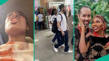 Nigerian lady meets viral interracial couple known as F2 at airport, shares experience in video