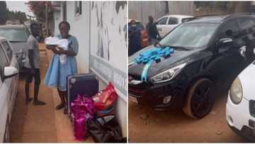 Cute video shows moment man surprised wife at hospital with a new car for giving birth to their first child