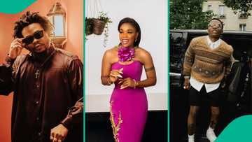 Dancer Kaffy excitedly jumps on Olamide and Wizkid as she runs into them: "I'm like their mum"