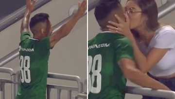 Footballer rushes to kiss wife after scoring only to find out goal was disallowed (video)