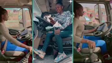 "Apply to travel abroad": Nigerian lady driving big truck in Ibadan stuns netizens with new video