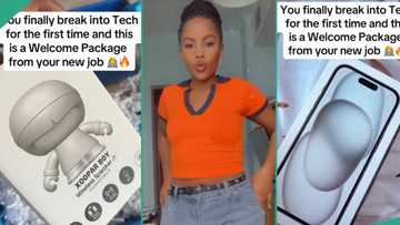 Lady shows off the welcome package she got from her new tech job, generates buzz online