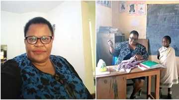 Kind teacher sews student's bad uniform in class, photo shows girl in wrapper