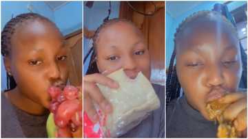 "Abeg travel o": Lady visits her friend with low appetite, enjoys her provisions, eats apples & Milo