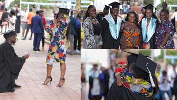 Female graduate in tears as boyfriend proposes to her at graduation ceremony in front of her family members