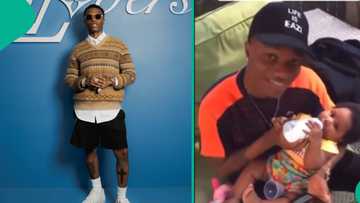 Old video of Wizkid feeding his 4th son when he was baby leaks, fans react: "He's so cute"