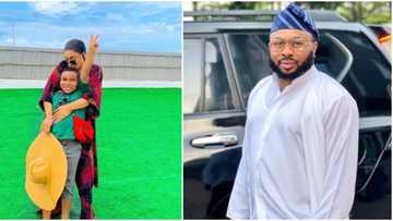 "Lord King Andre Dikeh": Tonto officially announces change of her son's surname on Father's Day, post trends