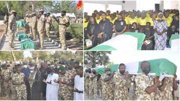 Tears as late army general, 7 others killed by terrorists are laid to rest, photos, show burial ceremony