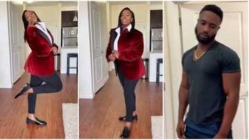 "The guy wan vex": Wife wears husband's red suit and Italian shoes, hubby 'flares up' in viral video