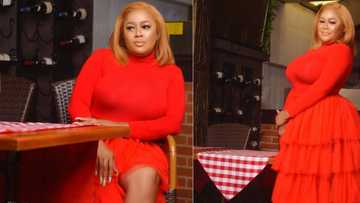 Yoruba actress Tayo Odueke dazzles in pretty red dress as she celebrates birthday (photos)