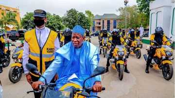 Drama as Nigerian governor rides power bike in ‘Agbada’