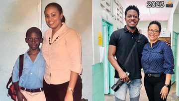 "She looks young": 15 years after, man meets his primary school teacher who taught him in 2008, video emerges