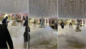 Money de talk: Wedding cake obeys gravity, beautifully 'descends from clouds' to meet couple in stunning video