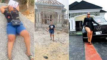 "Queen of doings": Nigerian lady given quit notice builds mansion, buys Benz, flaunts classy interior
