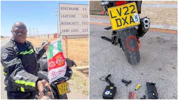 Man riding bike from London to Lagos reaches Morocco, iron punctures his tyre, poses serious challenge