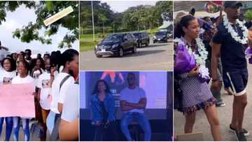 BBNaija Nini shows off convoy of cars, crowd as she lands Abuja with Saga for their homecoming