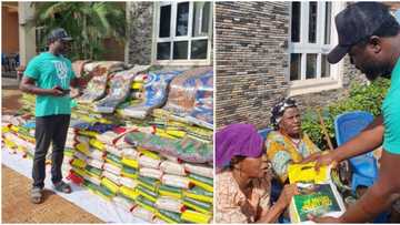 Mercy Johnson's husband sings, dances with aged widows in his village, gives out fine fabrics, bags of rice