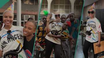Nancy Isime celebrates 32nd birthday with kids, donates library to school, shares fun videos, pics