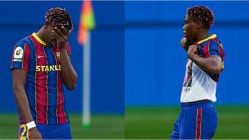 Nigerian star in tears during one minute silence in honour of her late step-mum, goes on 2 score brace for Barca in the match