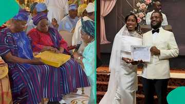 RCCG Pastor Adeboye & wife's reaction as MC hypes them at granddaughter's wedding in US warms hearts